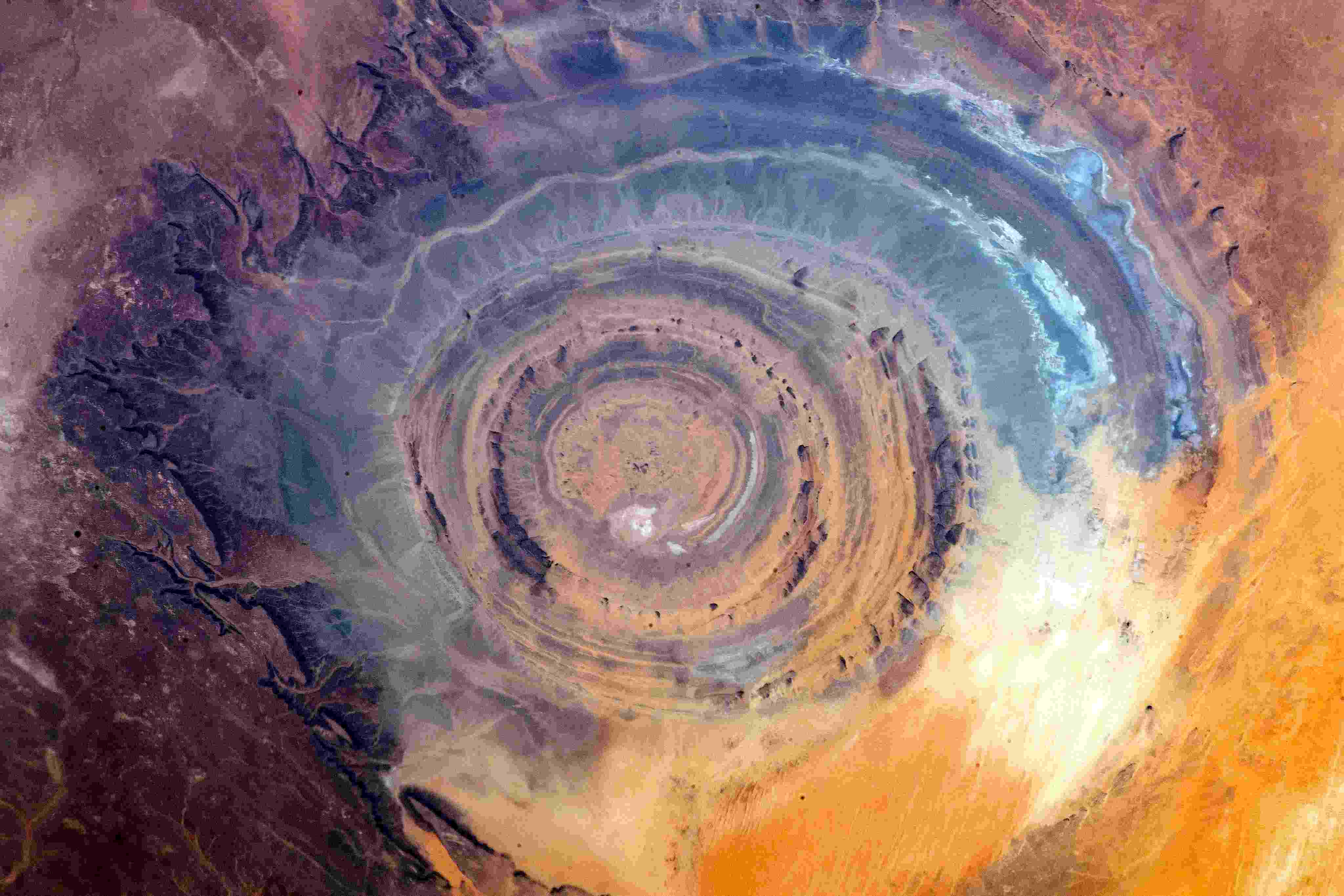 This is the Richat Structure in northwestern Mauritania, otherwise known as the “Eye of the Sahara.