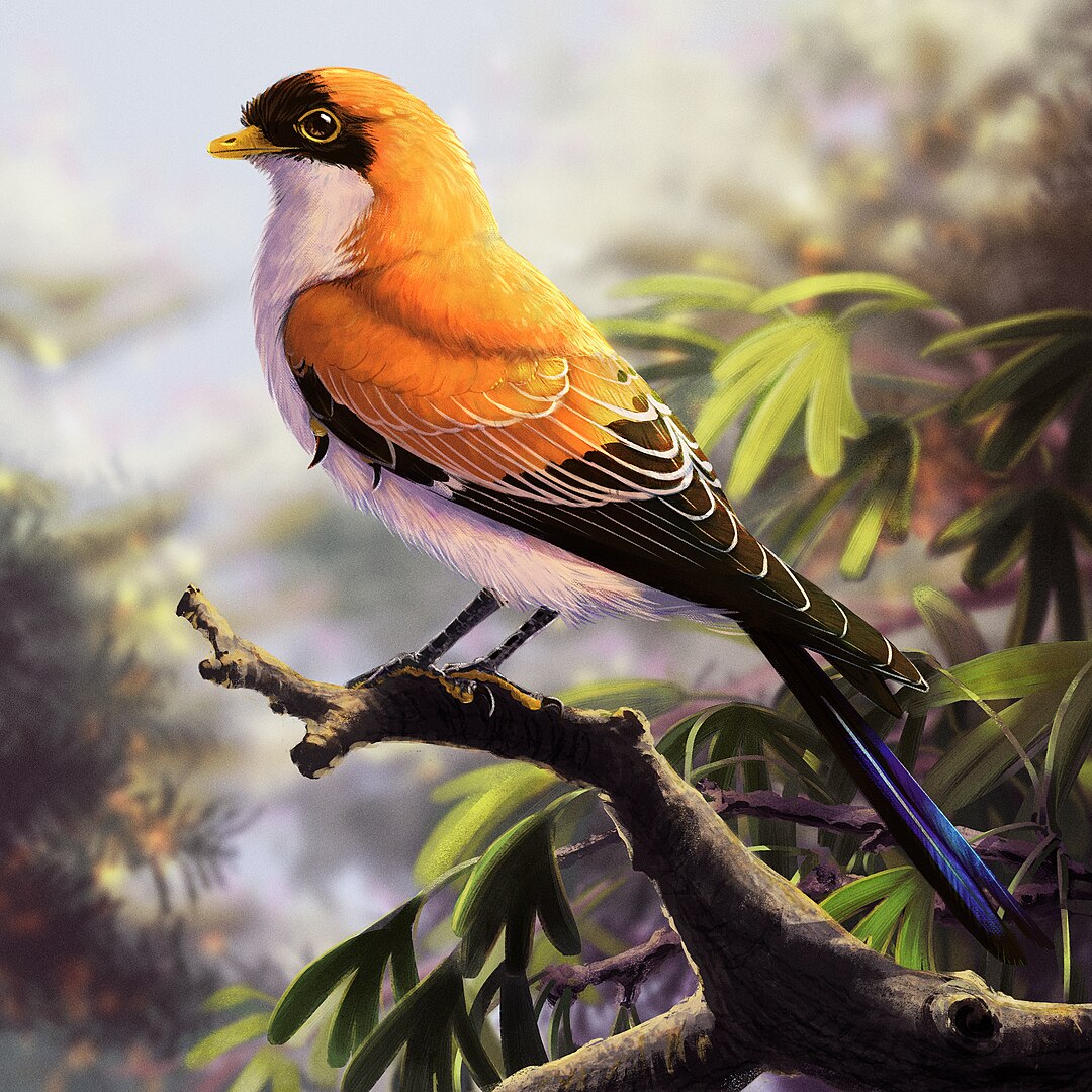 Cuspirostrornis houi life restoration with ginkgo and araucaria