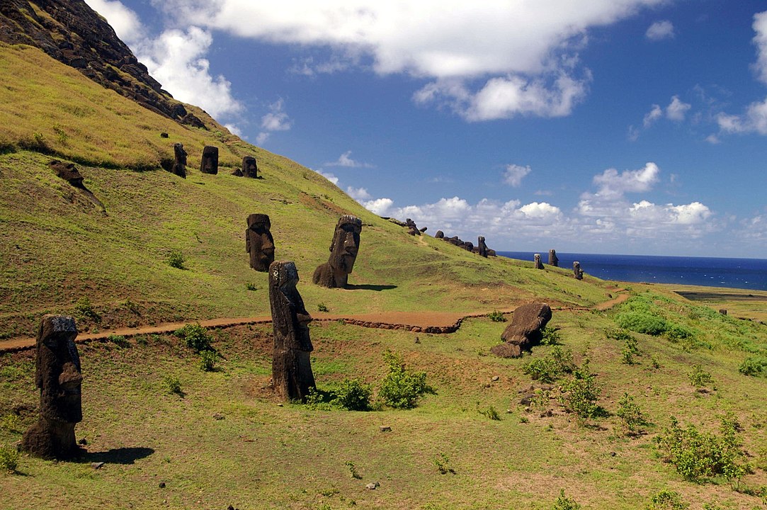 Outer slope of the Rano Raraku volcan Easter Island, Chile.