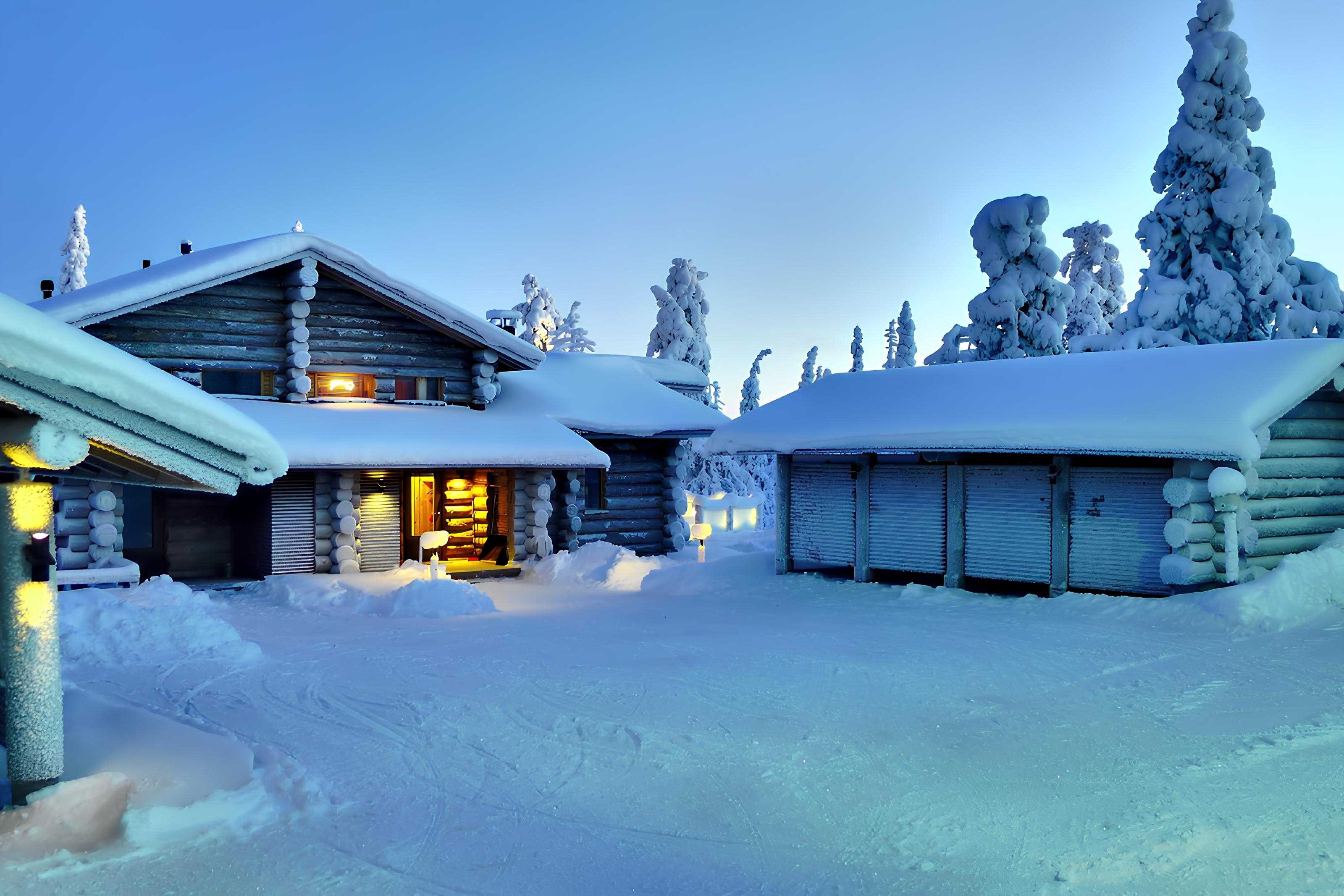 Ruka, Finland at noon in December. Polar night