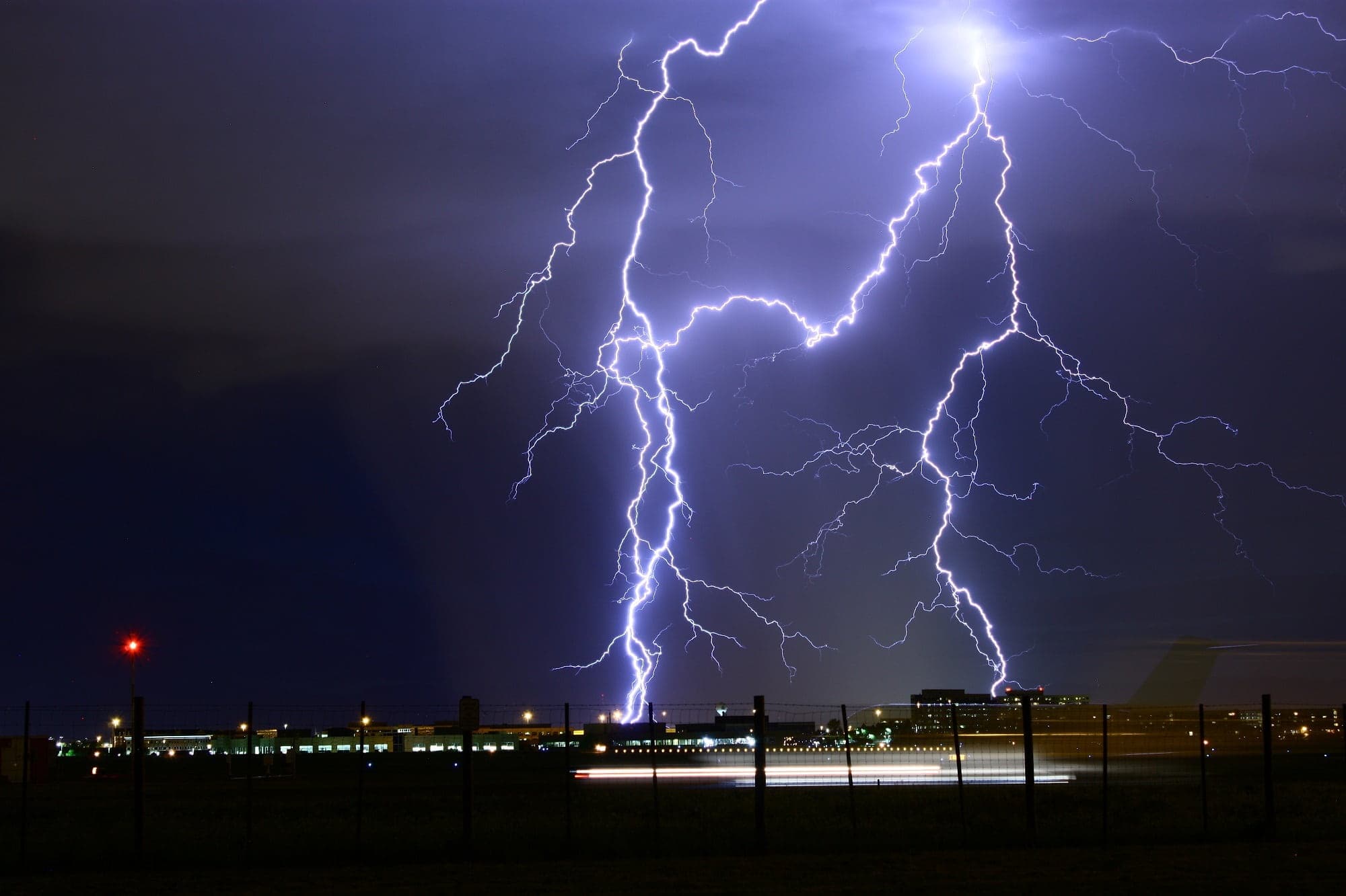 lightning, hitting, building, strike, night, storm, bolt, weather, thunderstorm, electricity