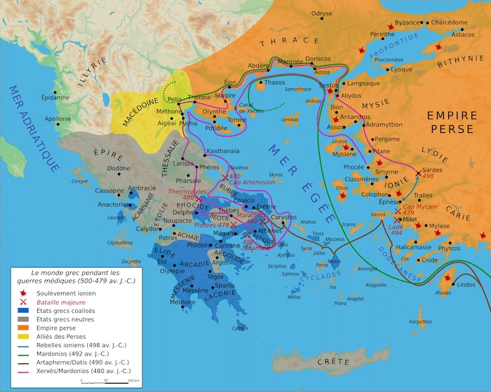 Carte du monde grec pendant les guerres médiques