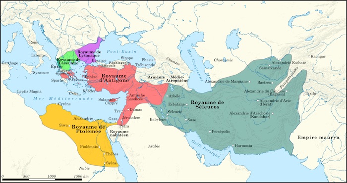 Les royaumes des Diadoques vers 303 av. J.-C.
