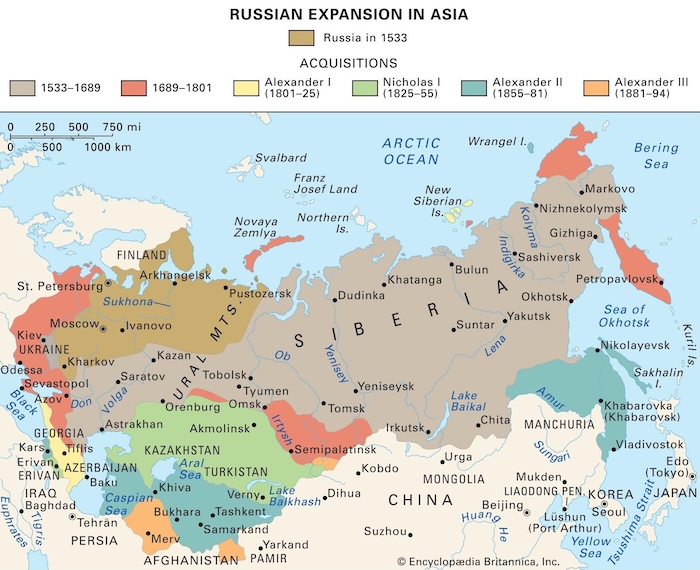 Expansion russe en Eurasie entre 1533 et 1894