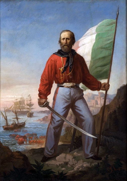 Portrait de Garibaldi portant une chemise rouge à Marsala