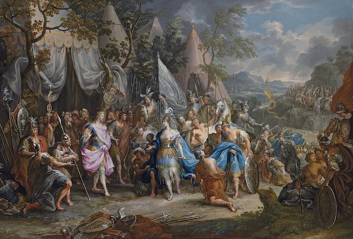 La Reine Amazone Thalestris dans le camp d'Alexandre le Grand, Johann Georg Platzer, XVIIIe siècle.