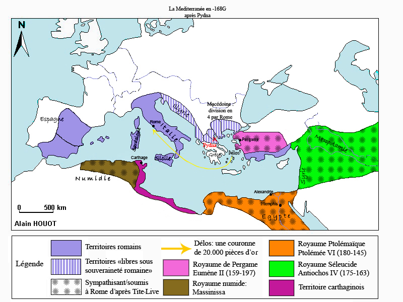 Les États autour de la Méditerranée en 168 av. J.-C.