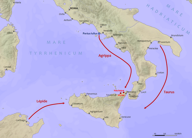 Plan d'offensive d'Octavien et Agrippa contre Sextus Pompée en 36 av. J.-C.