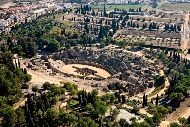 Vue aérienne des ruines de l'ancienne Italica, Espagne